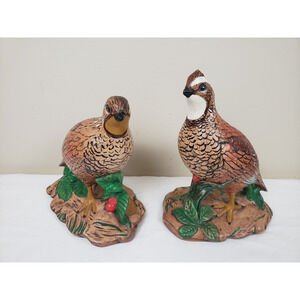 (8/5) Holland Mold Hand Painted Ceramic Quail Figures Woodland VTG Set 0f 2